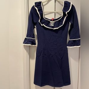 NEW! STAUD - Navy mini dress with frill neckline and sleeves